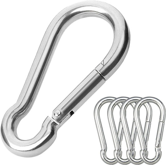 Stainless steel carabiner clip featuring a durable design for secure fastening.