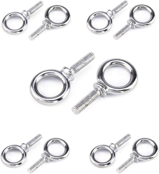 Eye bolt set featuring chrome finish, various sizes for versatile applications.