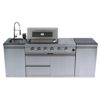 85" 4-Burner 72,000 BTU Silver Outdoor Kitchen Island Grill + Side Burner + Storage Cabinets & Drawers