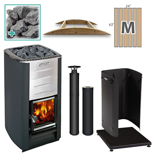 Harvia M3 BK MD FLK Package | Wood-Burning Sauna Stove Kit Medium