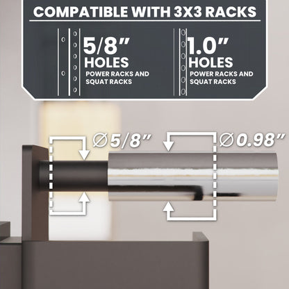 3x3 Rack Compatibility Adapter for 5/8" and 1.0" holes, ideal for power and squat racks.