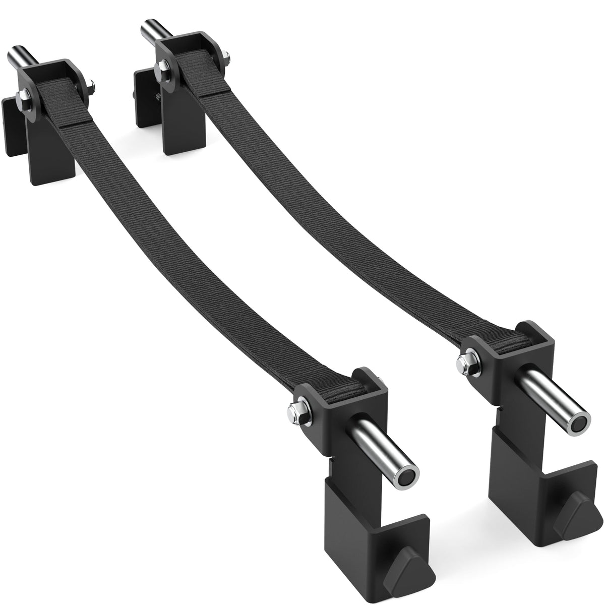 Adjustable resistance bands for strength training, featuring durable black straps and metal connectors.