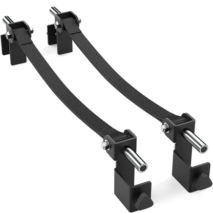 Adjustable resistance bands for strength training, featuring durable black straps and metal connectors.