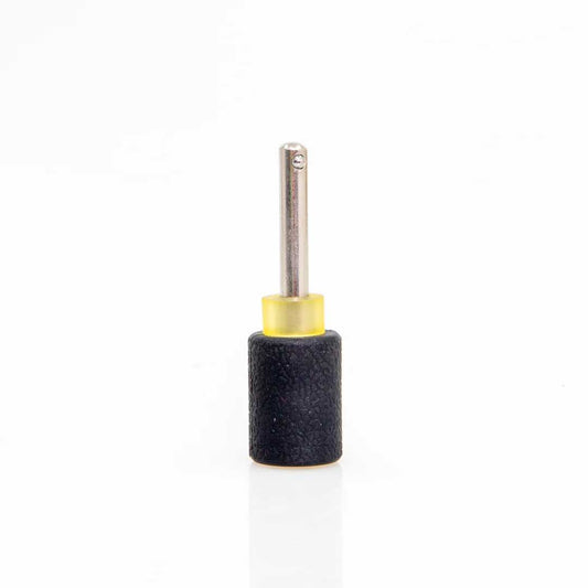 Black sanding drum with metal shaft for rotary tools.